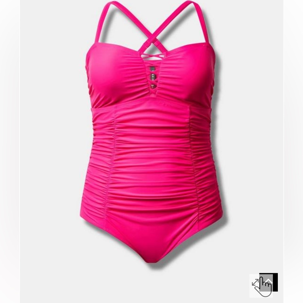 New Torrid Slim Fix Wireless Lattice Front One Piece Swimsuit hot pink size 00/m
